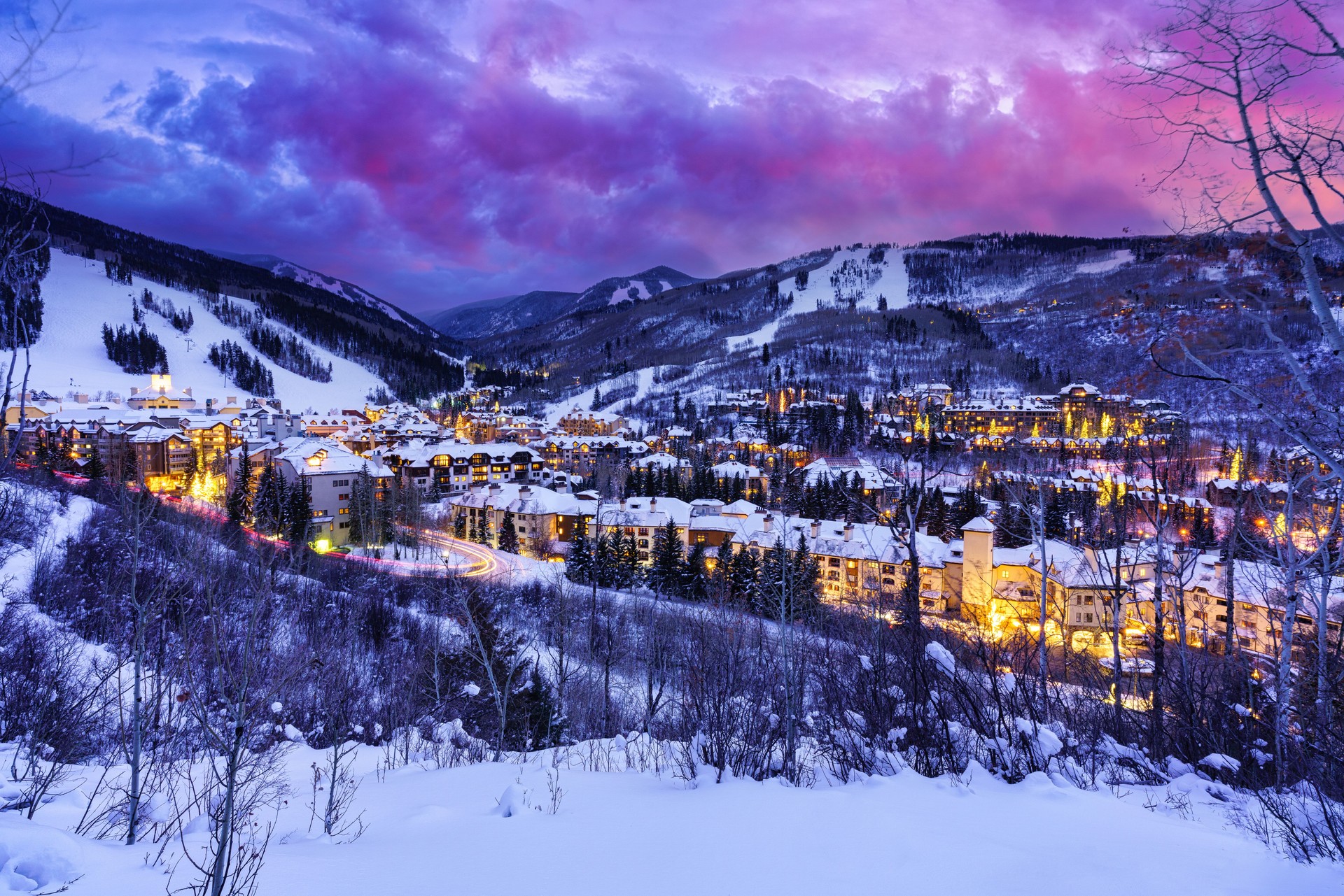 Beaver Creek Ski Resort at Dusk in Winter